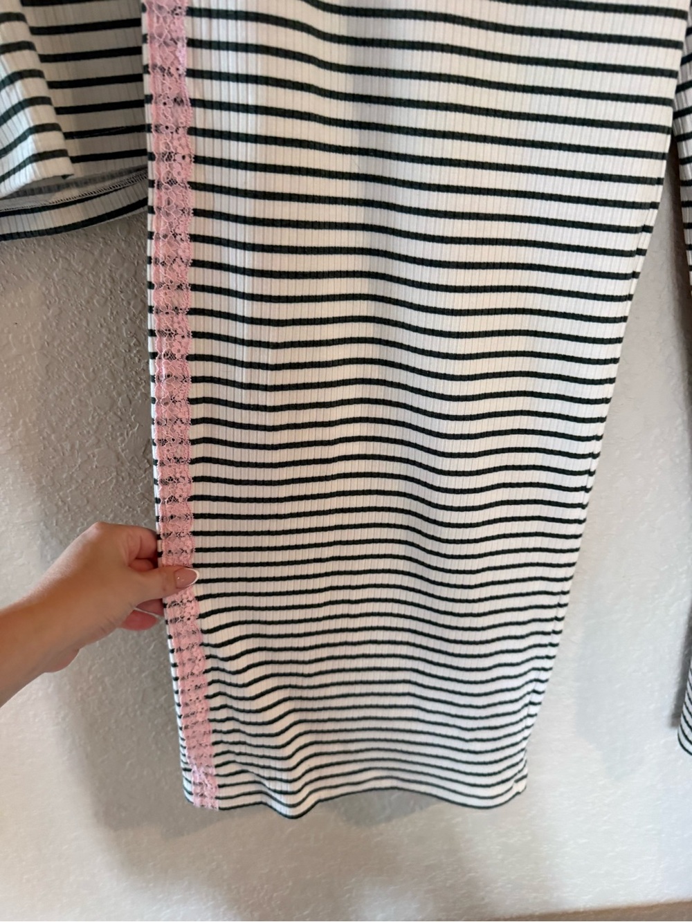 Lounge Striped Pajama Set with Pink Lace Trim - Picture 6 of 7